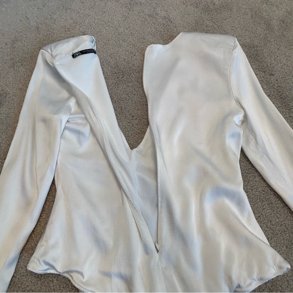 Zara white satin effect ruched long sleeve V-neck bodysuit Sz XL NWOT - Picture 7 of 13